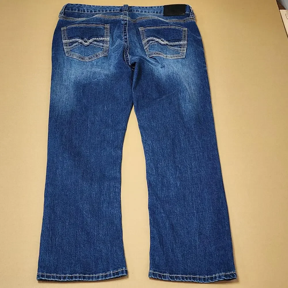 Seven7 Straight Jeans Mens 34x29 Blue Medium Wash Distressed Stretch Denim